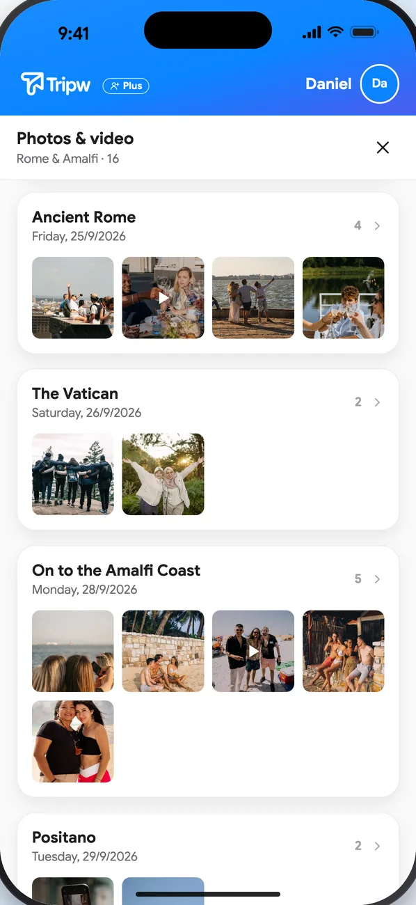 Photos & video: every day's photos, grouped by day