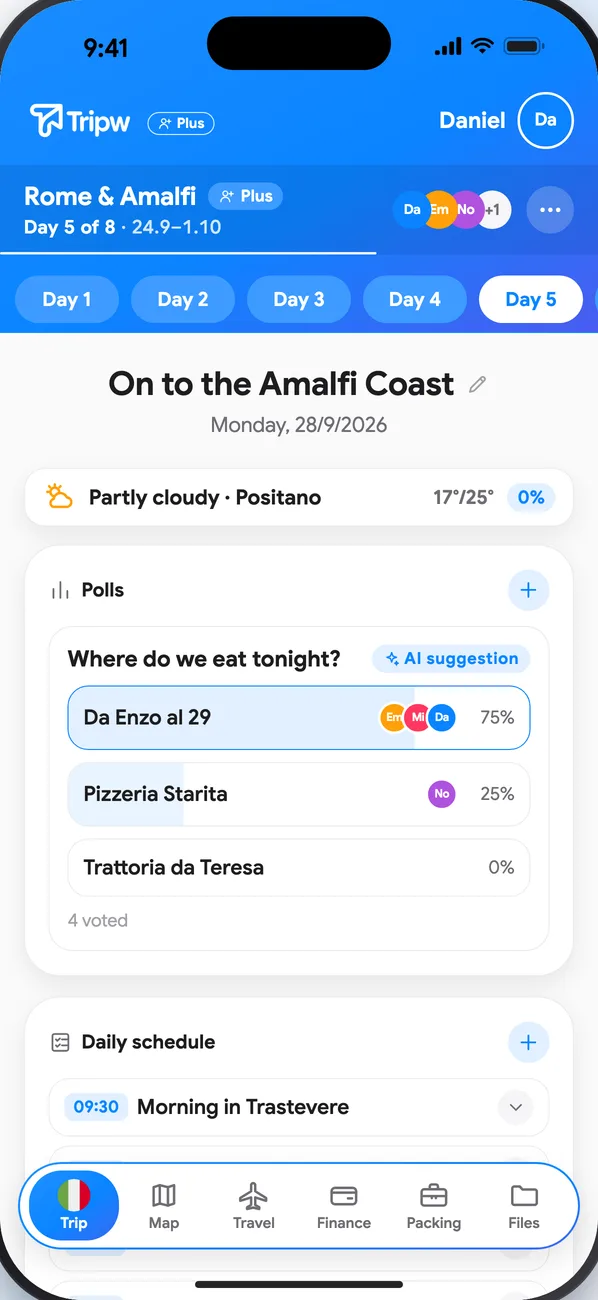 A “Where should we eat tonight?” poll with three options and the vote percentages